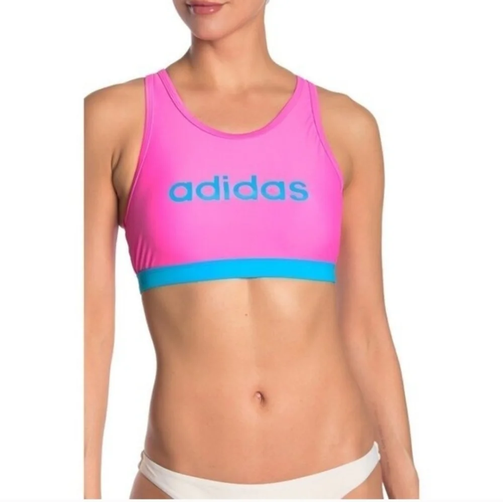 NWOT Adidas Womens Blue and Pink Sports Bra Bikini Top Neon Pink/Turq Size L